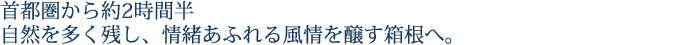 首都圏から約2時間半。自然を多く残し、情緒あふれる風情を醸す箱根へ。